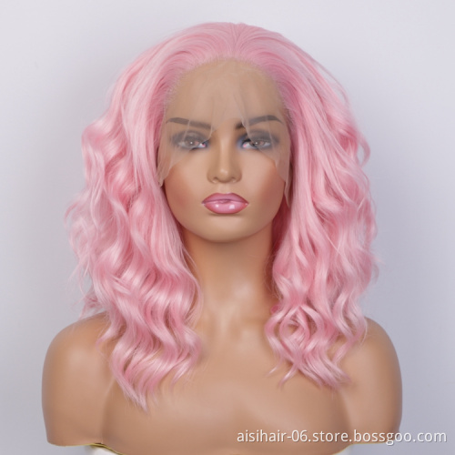 Aisi Hair Short Pink High Temperature Synthetic Lace Front Wigs For Black White Women Lace Frontal Pre Plucked Body Wave Wigs
